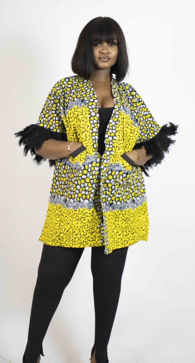 Afro- Majestic Kimono (Feathers)