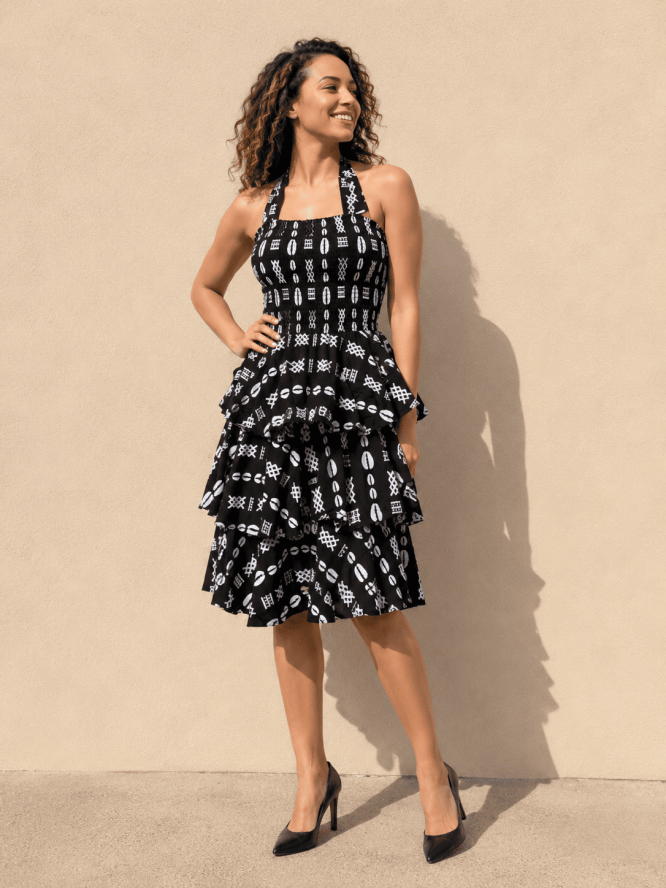Tribal Chic Smocked Halter Ruffle Dress