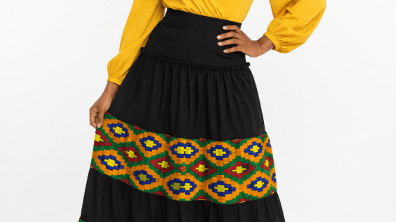 Kente Detailed Long Black skirt